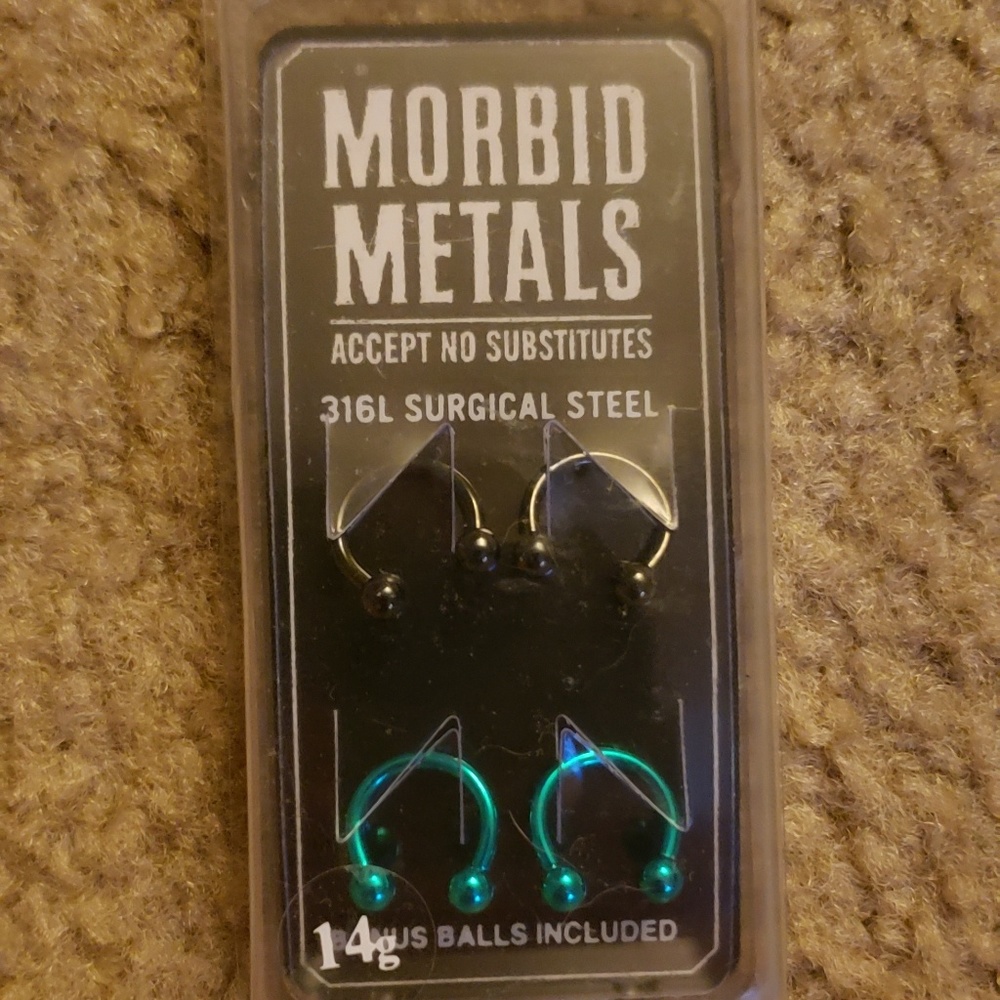 Morbid Metals 14g Barbell Gauges Teal Black
